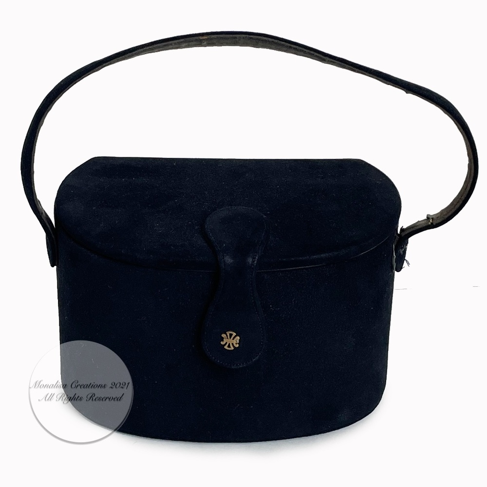 Vintage Coblentz Bag Black Perma Suede Small Vanity Bag with Mirror 60s Retro